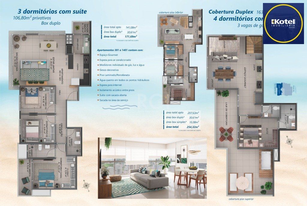 Apartamento para Venda - 106m², 3 dormitórios, sendo 1 suites, 1 vaga - Centro