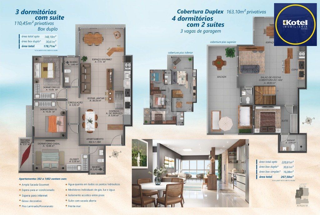 Apartamento para Venda - 78.4m², 2 dormitórios, sendo 1 suites, 1 vaga - Centro